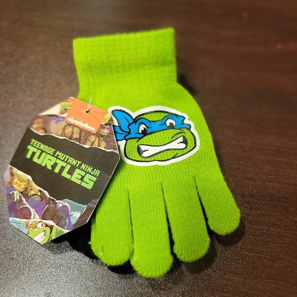 Kids Teenage Mutant Ninja Turtles Glove Set Green‎ Black Character Winter Warm